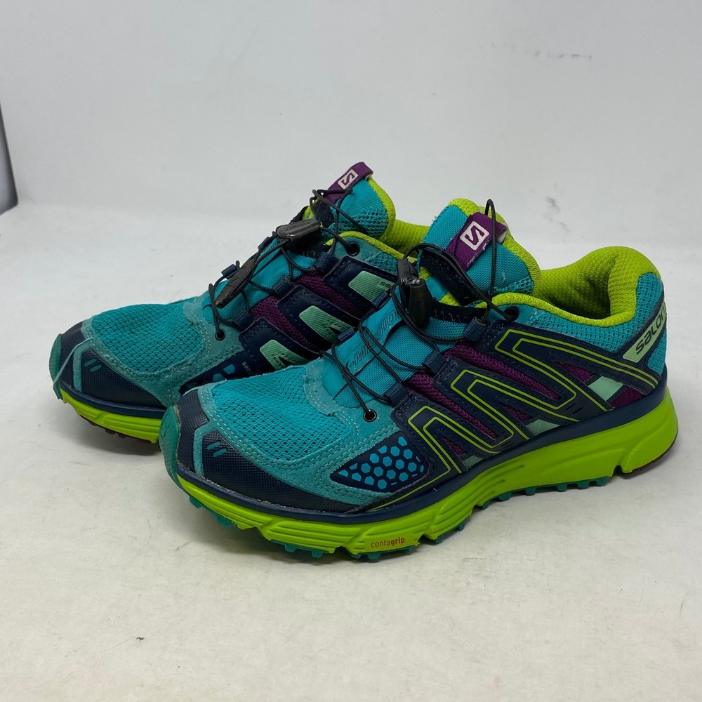 Salomon X-Mission 3 Womens Trail Running Shoes Teal Lime Green 6.5 378288